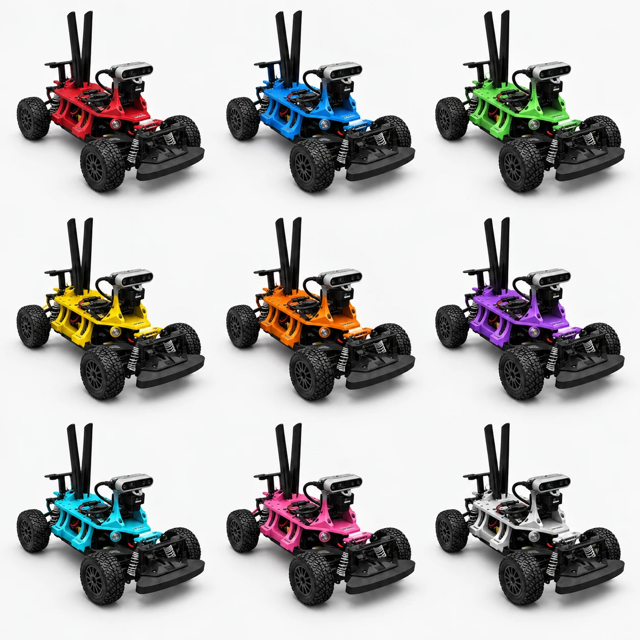 Rendering of GOAT RACER 3 in nine frame colors